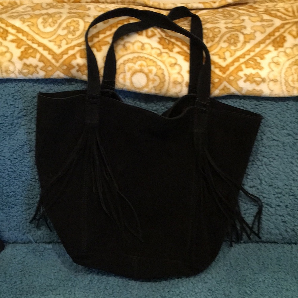 Black fringe suede bag